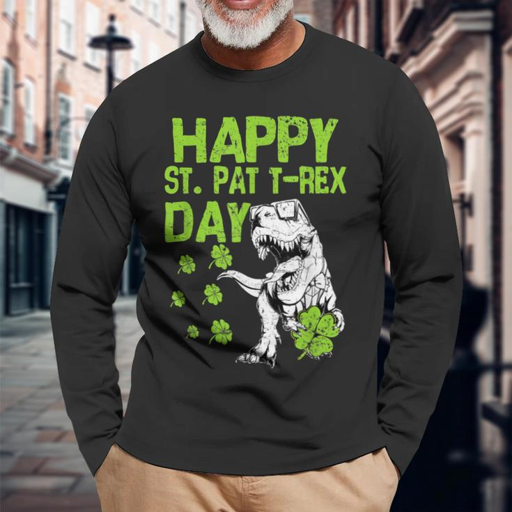Happy St Pat Rex Day Saint Shenanigan Clover Irishman Long Sleeve T-Shirt Gifts for Old Men