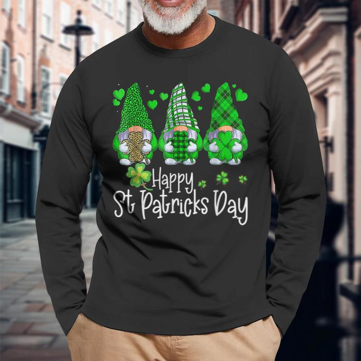 Happy St Patricks Day Cute Gnomes Lucky Heart Shamrock Irish Long Sleeve T-Shirt Gifts for Old Men
