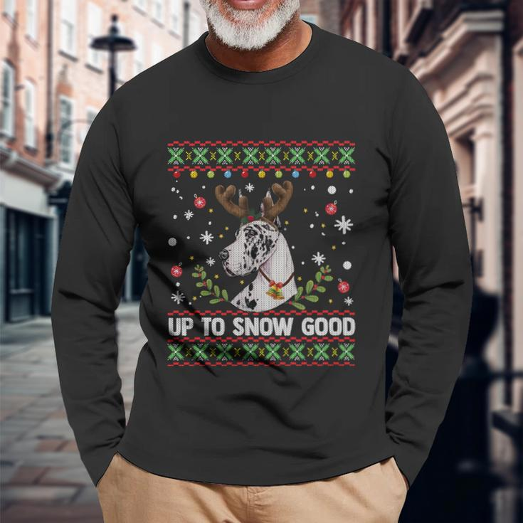Harlequin Great Dane Dog Reindeer Ugly Christmas Sweater Great Long Sleeve T-Shirt Gifts for Old Men