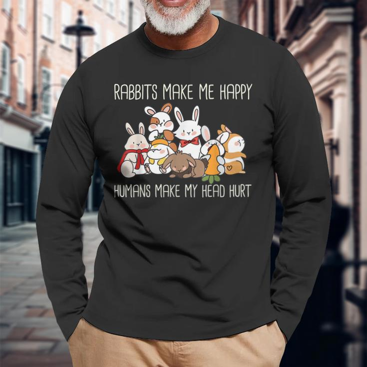 Hase Kaninchen Rabbits Make Me Happy Häschen Spruch Langarmshirts Geschenke für alte Männer