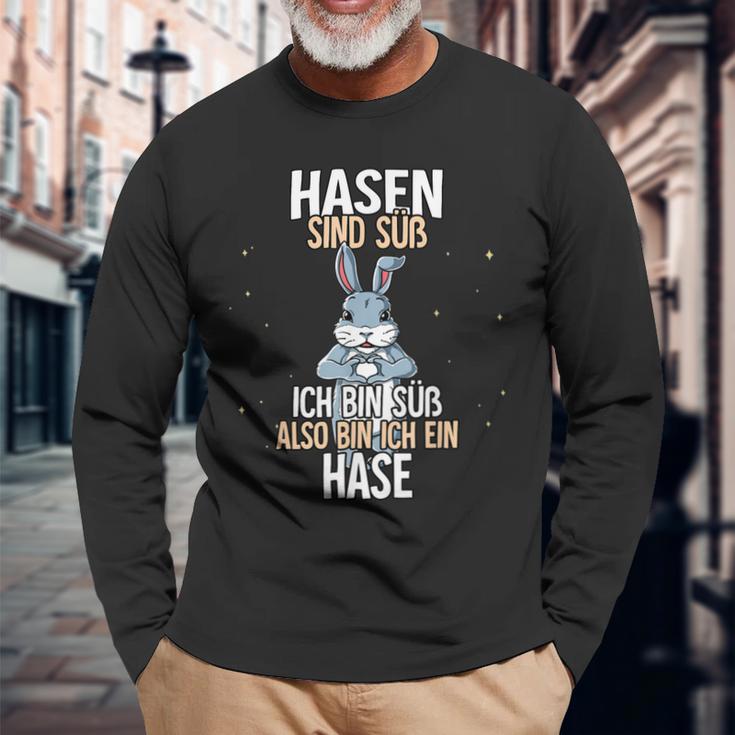 Hasen sind süß Langarmshirts, Lustiges Hase Motiv für Tierfreunde Geschenke für alte Männer