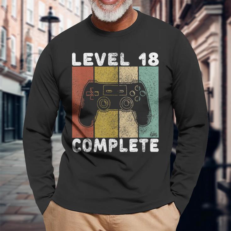 Herren 18 Geburtstag Jungen Gamer Level 18 Complete Langarmshirts Geschenke für alte Männer