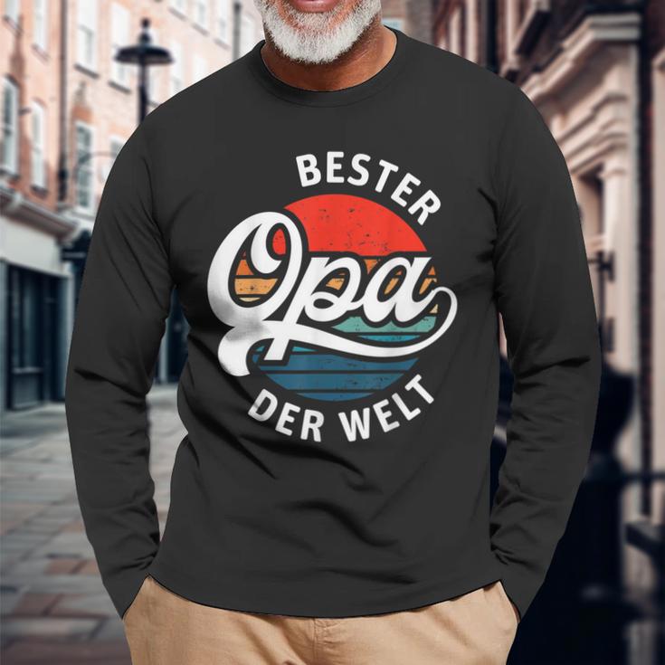 Herren Bester Opa Der Welt Retro Motiv Für Den Besten Opi Langarmshirts Geschenke für alte Männer