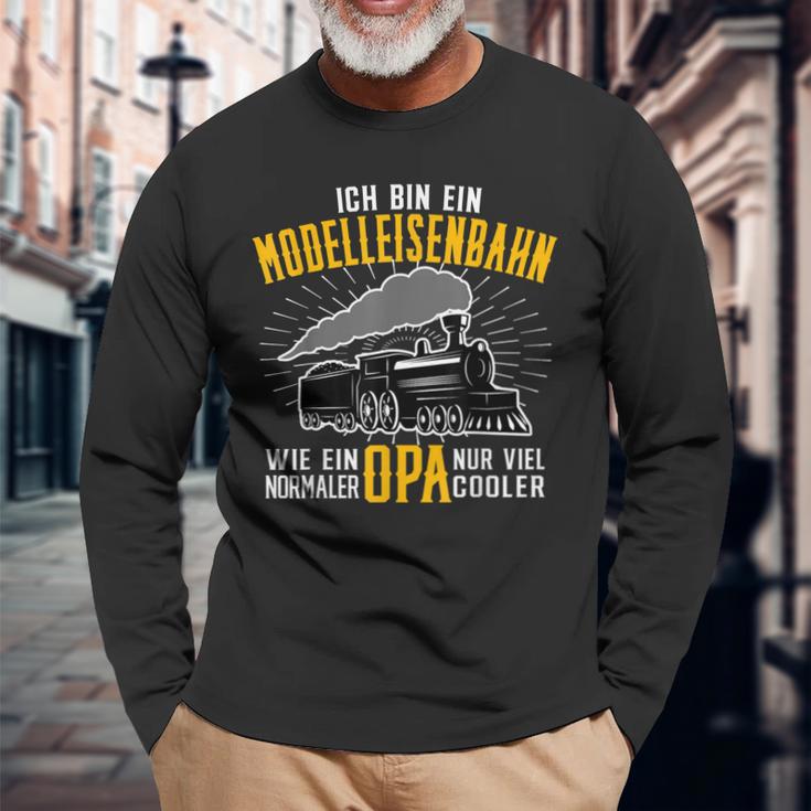 Herren Modelleisenbahn Opa Eisenbahner Modellbauer Rentner Langarmshirts Geschenke für alte Männer