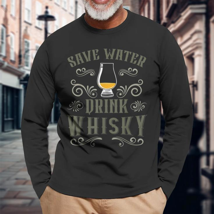 Herren Save Water Drink Whisky Langarmshirts, Islay Single Malt Motiv Geschenke für alte Männer