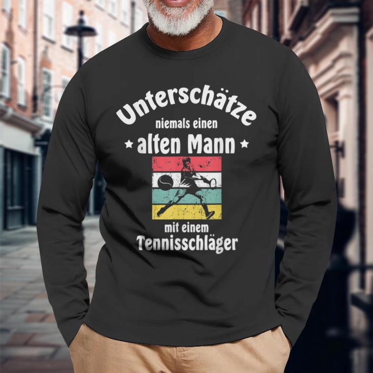 Herren Tennis Langarmshirts mit Tennisschläger & Ball Motiv für Pensionäre Geschenke für alte Männer