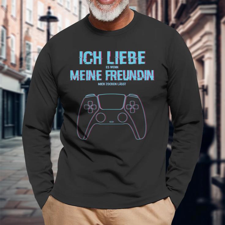 Herren Zocken Ich Liebe Meine Frau Gaming Ps5 Konsole Gamer Langarmshirts Geschenke für alte Männer