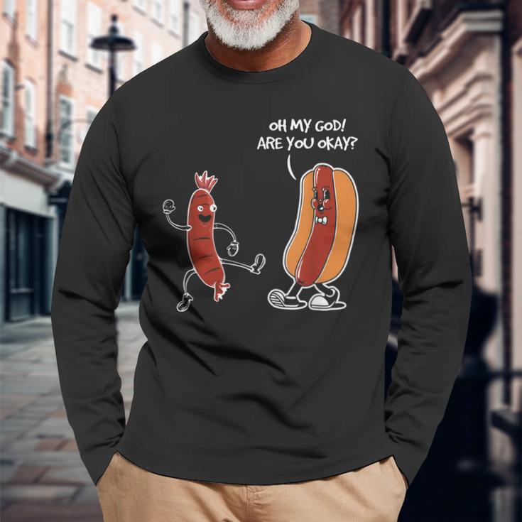 Hot Dog Comic Schwarzes Langarmshirts Oh My God, Are You Okay? Lustiges Design Geschenke für alte Männer