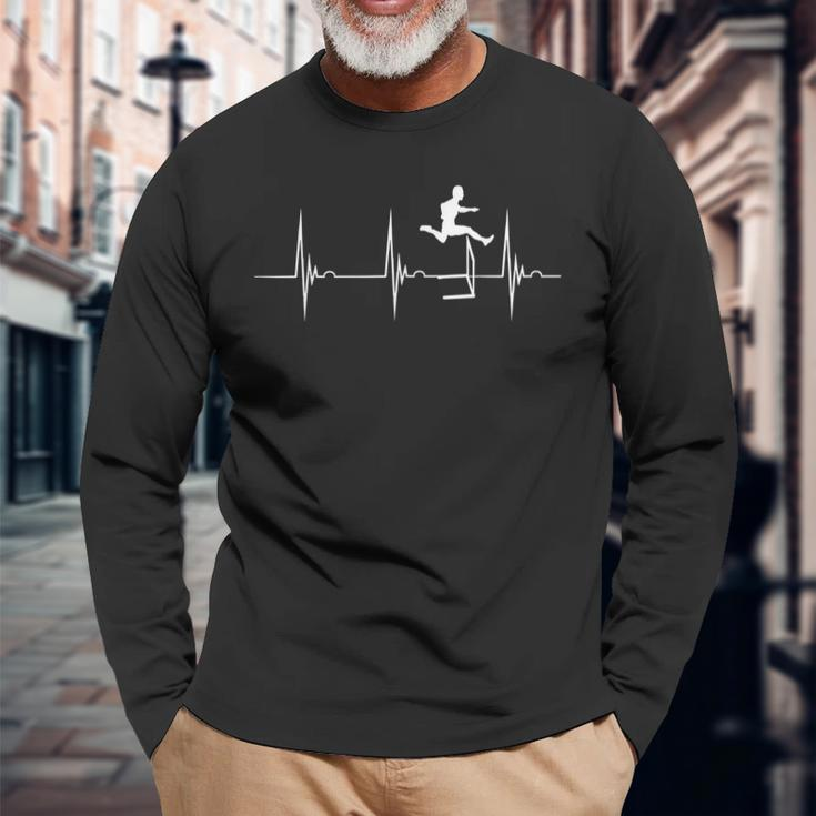 Hurdles Heartbeat Hurdler Pulse Line Track And Field Long Sleeve T-Shirt Gifts for Old Men