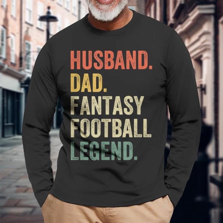 Husband Dad Fantasy Football Legend Father Vintage Long Sleeve T-Shirt Gifts for Old Men