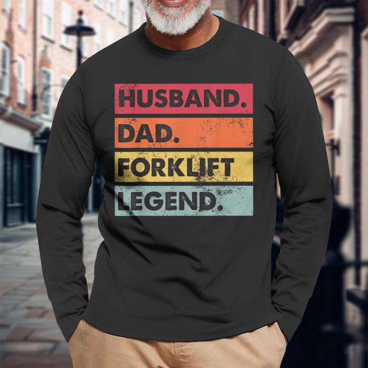 Husband Dad Forklift Driver Forklift Operator Mens Men Women Long Sleeve T-shirt Graphic Print Unisex Gifts for Old Men
