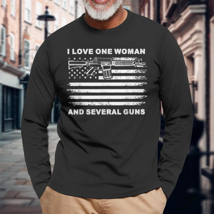 I Love One Woman & Several Guns Vintage Usa Flag Dad Grandpa Men Women Long Sleeve T-shirt Graphic Print Unisex Gifts for Old Men