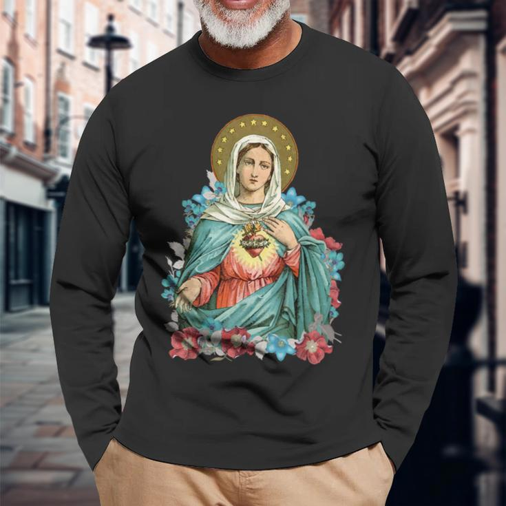 Immaculate Heart Of Mary Our Blessed Mother Catholic Vintage Long Sleeve T-Shirt T-Shirt Gifts for Old Men