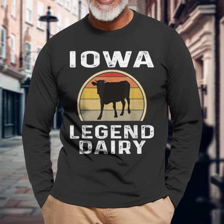 Iowa Dairy Farmer Legend Langarmshirts mit Retro-Sonnenuntergang & Kuhmotiv Geschenke für alte Männer