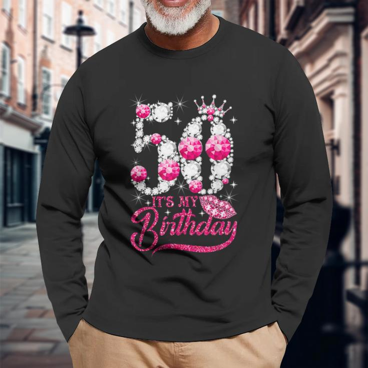 Its My 50Th Birthday Queen 50 Years Old Shoes Crown Diamond Gif Long Sleeve T-Shirt Gifts for Old Men