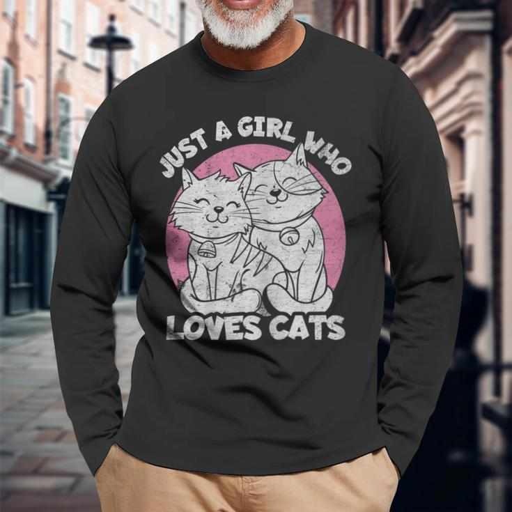 Just A Girl Who Loves Cats Cute Cat For Women Girls Long Sleeve T-Shirt Gifts for Old Men