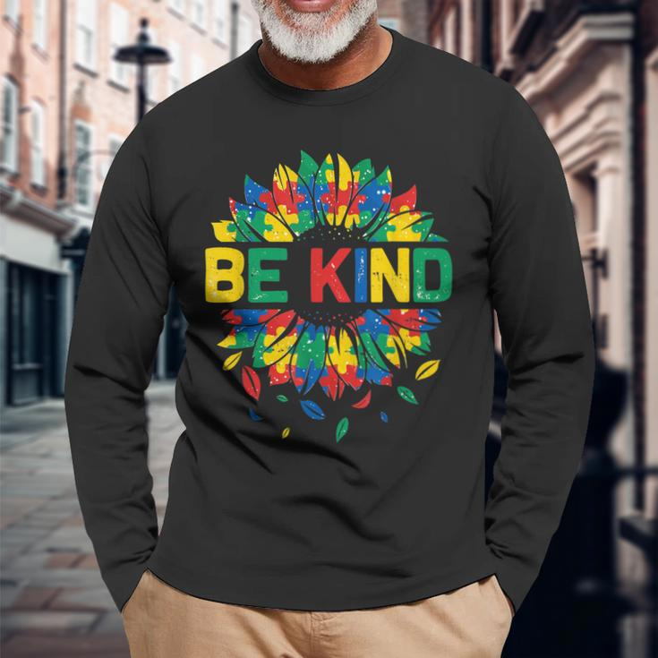 Be Kind Autism Awareness Girls Sunflower Long Sleeve T-Shirt T-Shirt Gifts for Old Men