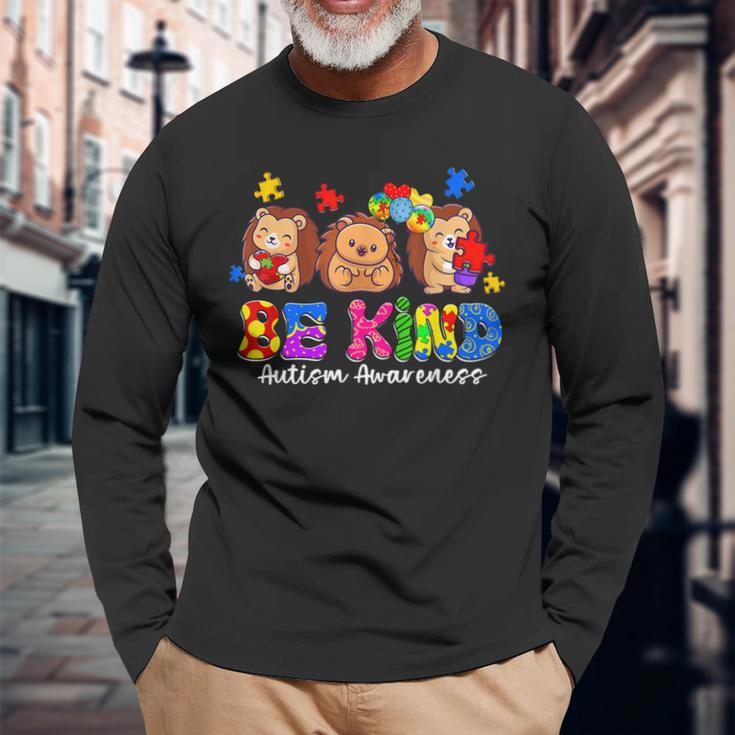 Be Kind Hedgehog Puzzle Pieces Autism Awareness Long Sleeve T-Shirt T-Shirt Gifts for Old Men