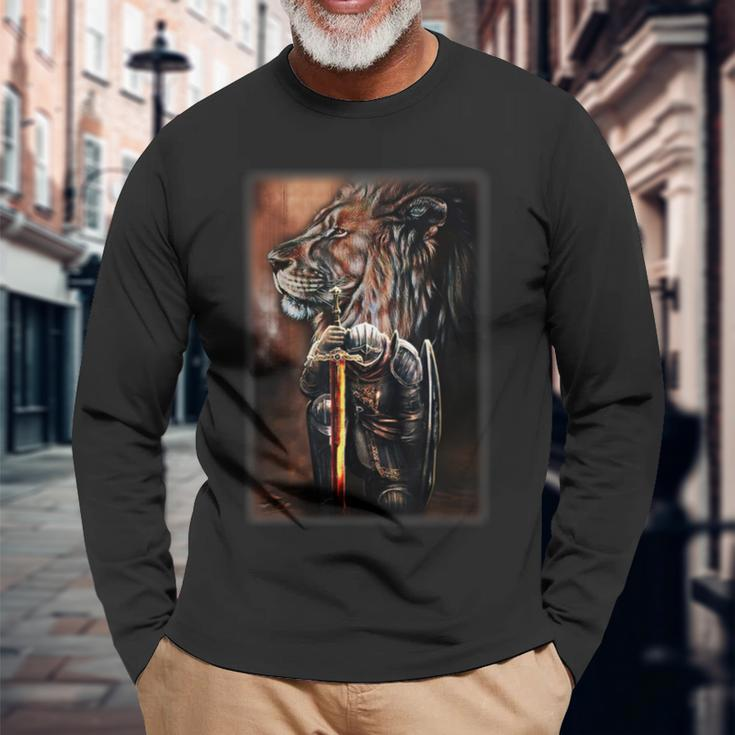 Knight Templar God Lion Christian Jesus Lover Long Sleeve T-Shirt Gifts for Old Men