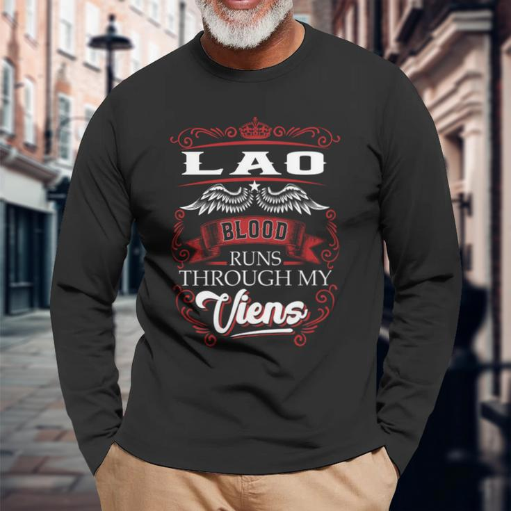 Lao Blood Runs Through My Veins Long Sleeve T-Shirt Gifts for Old Men