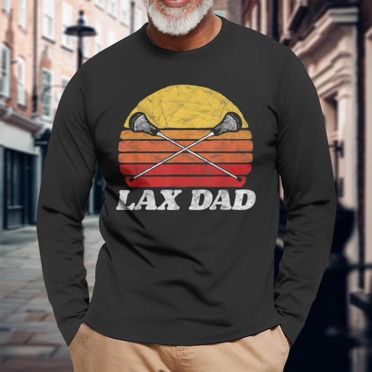 Lax Dad Vintage X Crossed Lacrosse Sticks 80S Sunset Retro Long Sleeve T-Shirt Gifts for Old Men