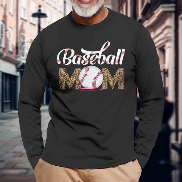Leopard Baseball Mom Catcher Mom Life Long Sleeve T-Shirt Gifts for Old Men