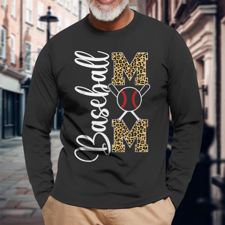 Leopard Baseball Softball Mom Mom Life Long Sleeve T-Shirt Gifts for Old Men