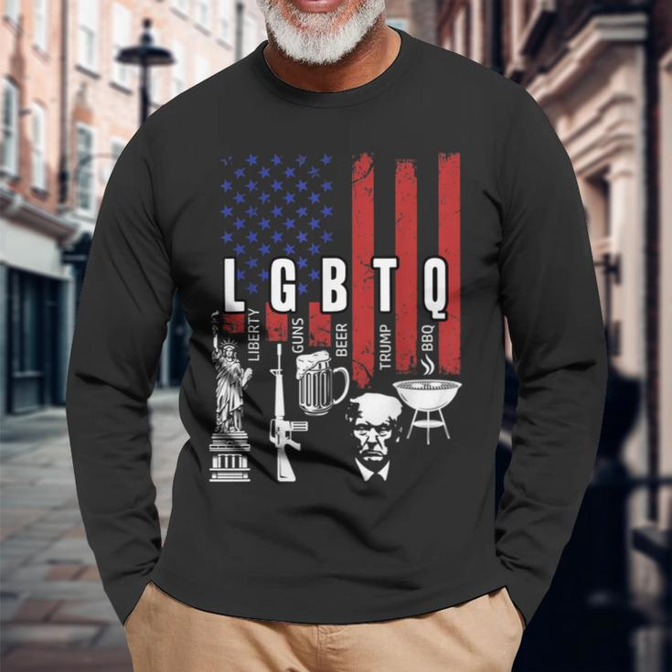 Lgbtq Liberty Guns Bible Trump Bbq Usa Flag Vintage Long Sleeve T-Shirt T-Shirt Gifts for Old Men