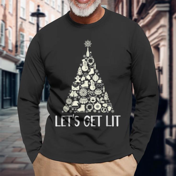 Lets Get Lit Weihnachtsbaum Geschenke Lebkuchen Schneemann Langarmshirts Geschenke für alte Männer