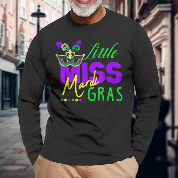 Little Miss Mardi Gras Jester Hat Mardi Beads New Orleans Long Sleeve T-Shirt Gifts for Old Men