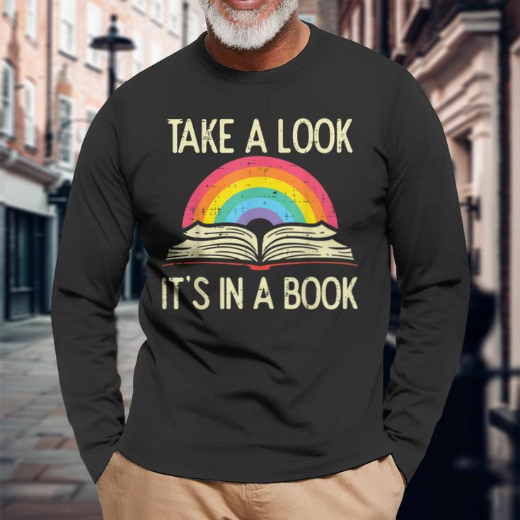 Take A Look Its In A Book Vintage Reading Bookworm Librarian Long Sleeve T-Shirt Gifts for Old Men