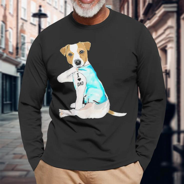 I Love Dad Tattoo Jack Russell Terrier Dad Tattooed Long Sleeve T-Shirt Gifts for Old Men