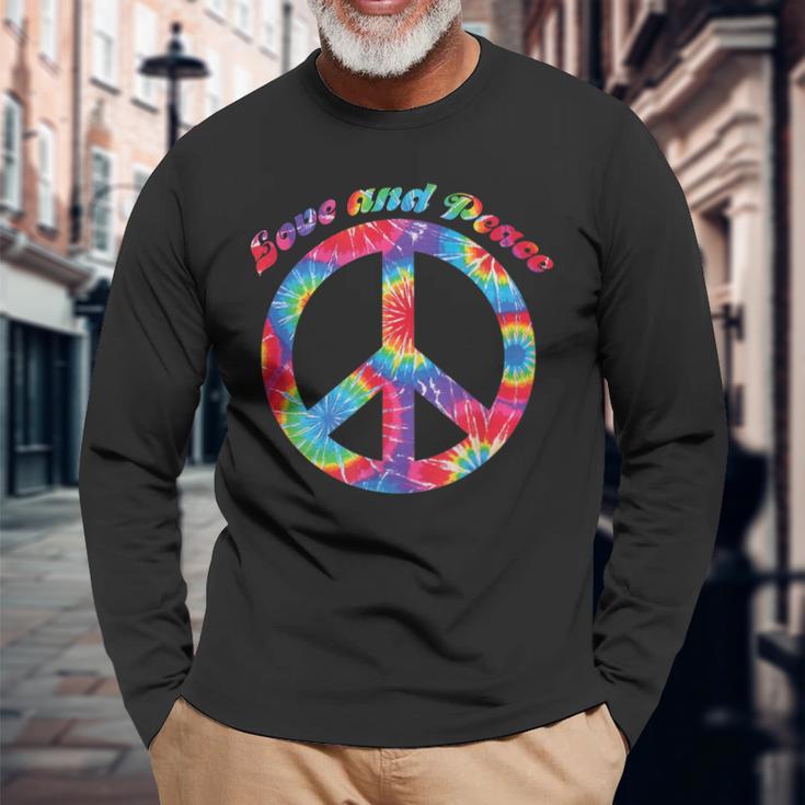 Love Peace 60Er 70Er Jahre Hippie Frieden Kostüm Tie Dye Langarmshirts Geschenke für alte Männer