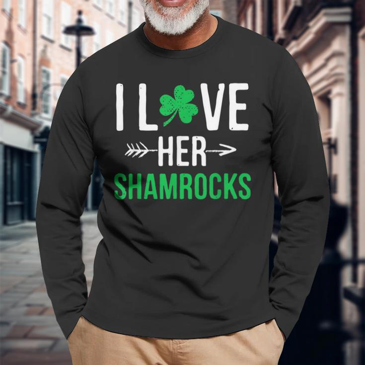 I Love Her Shamrocks St Patricks Day Couples Long Sleeve T-Shirt Gifts for Old Men