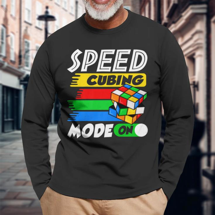 Lover Speed Cubing Mode On Cube Puzzle Cuber Long Sleeve T-Shirt Gifts for Old Men