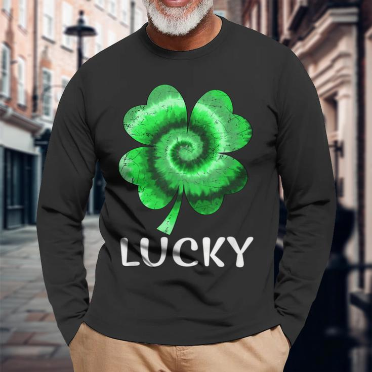 Lucky St Patricks Day St Paddys Outfit Shamrock Tie Dye Long Sleeve T-Shirt Gifts for Old Men