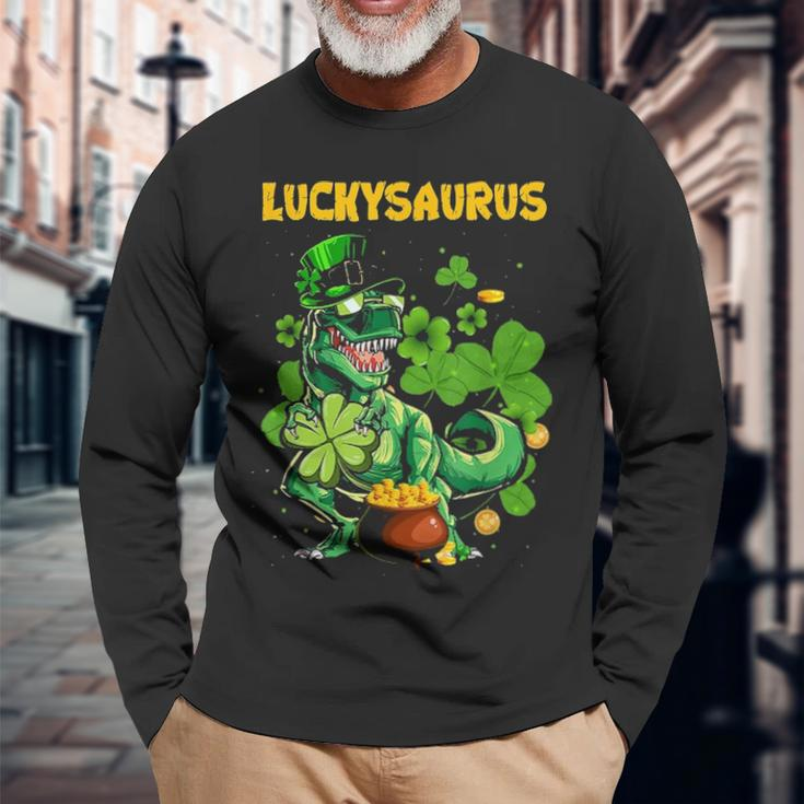 Luckysaurus Irish Leprechaun Dinosaur Rex St Patricks Day Long Sleeve T-Shirt Gifts for Old Men