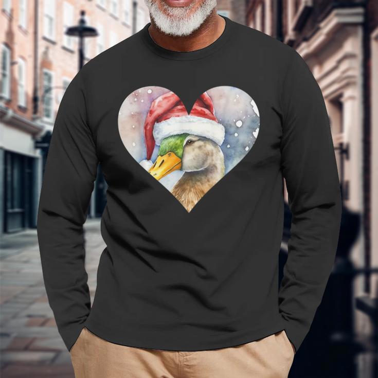 Lustige Ente Weihnachtsmütze Vintage Valentinstag Ente Langarmshirts Geschenke für alte Männer