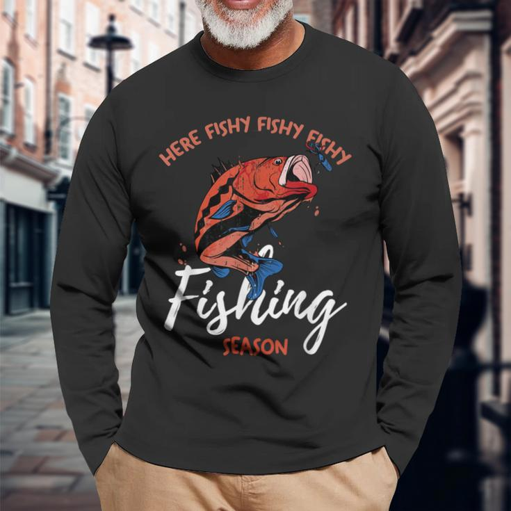 Lustiges Angler-Langarmshirts Here Fishy Fishy, Perfekt für Angelsaison Geschenke für alte Männer
