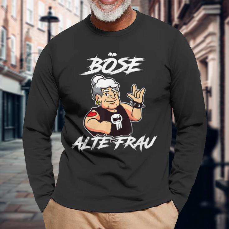 Lustiges Schwarz Langarmshirts Böse Alte Frau Cartoon für Damen Geschenke für alte Männer