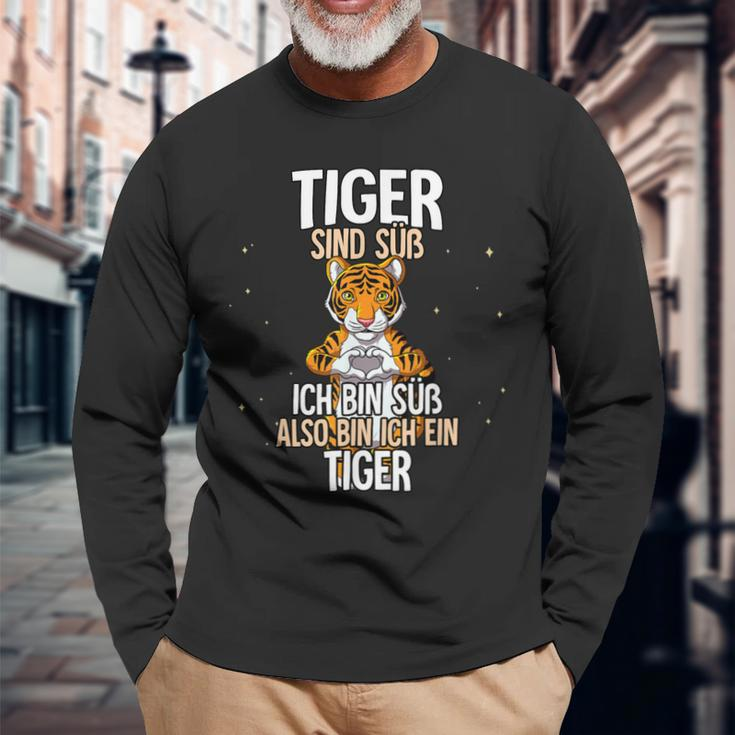 Lustiges Tiger Langarmshirts Tiger sind süß, also bin ich ein Tiger, Witziges Spruch-Langarmshirts Geschenke für alte Männer