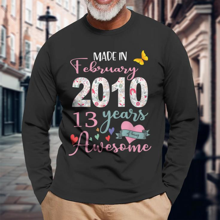 Made In February 2010 13 Year Of Being Awesome 13Th Birthday Long Sleeve T-Shirt Gifts for Old Men