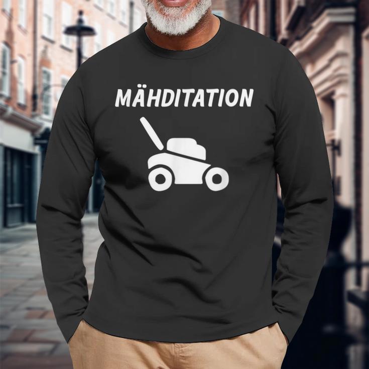 Mähditation Rasenmäher Gartenarbeit Lustig Rasenmähen Langarmshirts Geschenke für alte Männer