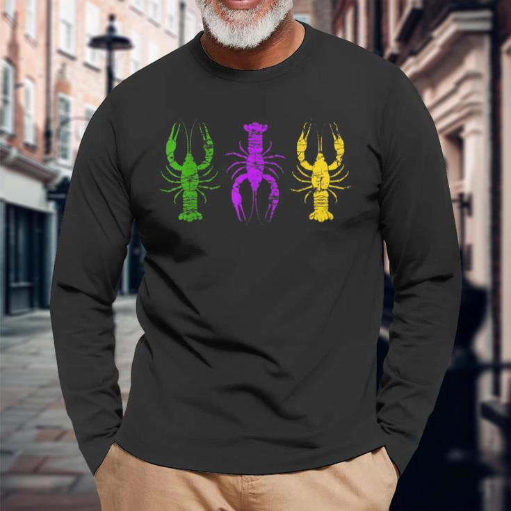 Mardi Gras Crawfish Jester Hat Bead New Orleans Long Sleeve T-Shirt Gifts for Old Men