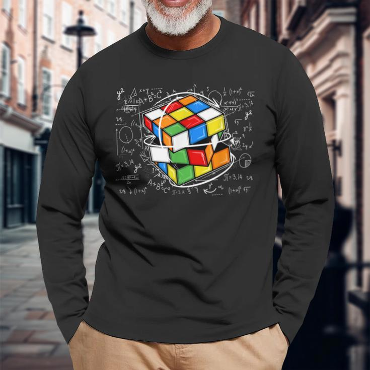 Math Cuber Speed Cubing Puzzle Lover Cube Youth Adult Long Sleeve T-Shirt Gifts for Old Men