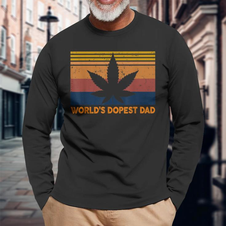 Mens Worlds Dopest Dad Weed Cannabis 420 Vintage Gift Men Women Long Sleeve T-shirt Graphic Print Unisex Gifts for Old Men