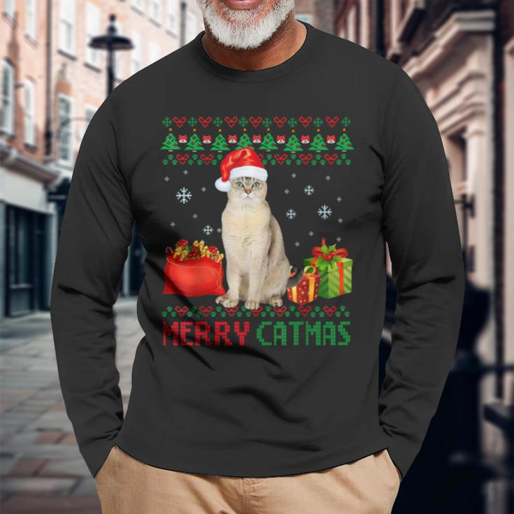 Merry Catmas Cat Ugly Christmas Burmilla Mom Dad Long Sleeve T-Shirt T-Shirt Gifts for Old Men