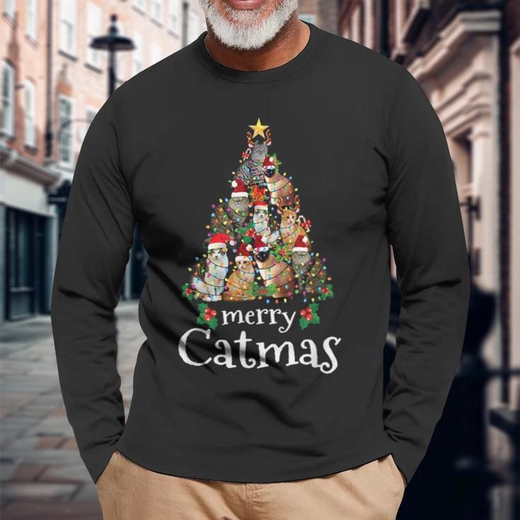 Merry Catmas Funny Cat Mom Cat Dad Christmas Cat V2 Men Women Long Sleeve T-shirt Graphic Print Unisex Gifts for Old Men
