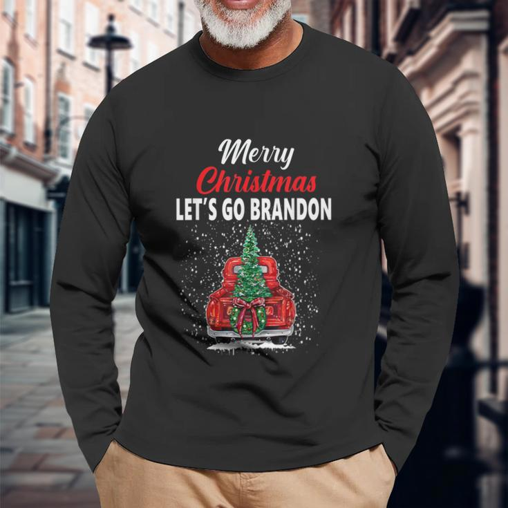 Merry Christmas Lets Go Brandon Red Truck Christmas Tree Long Sleeve T-Shirt Gifts for Old Men