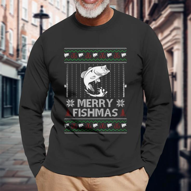 Merry Fishmas Xmas Fishing Ugly Christmas Long Sleeve T-Shirt Gifts for Old Men